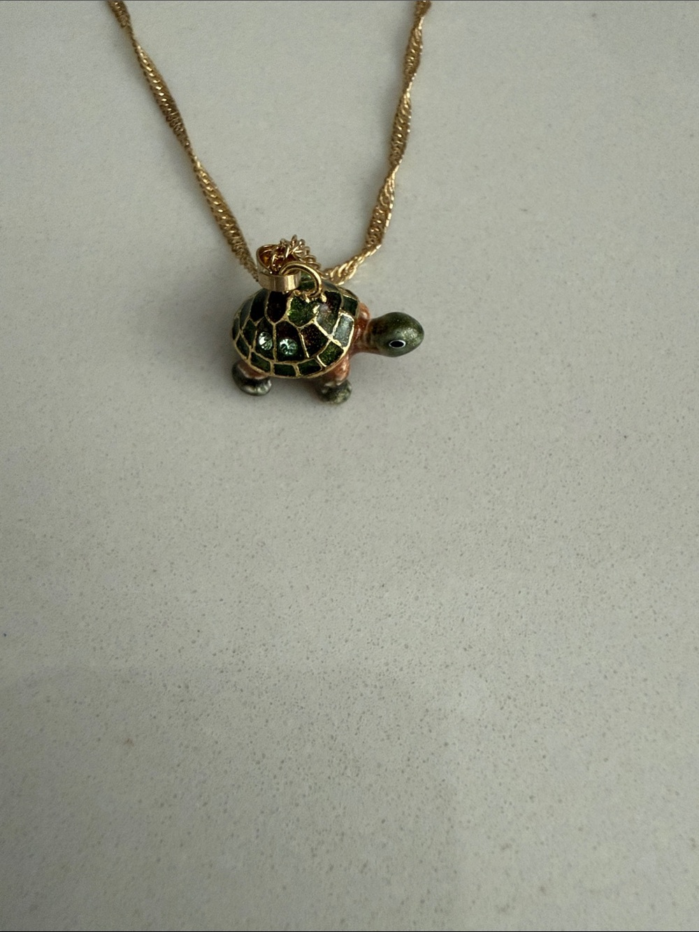 Gold-Tone Green Turtle Enamel Pendant Necklace With Austrian Crystals